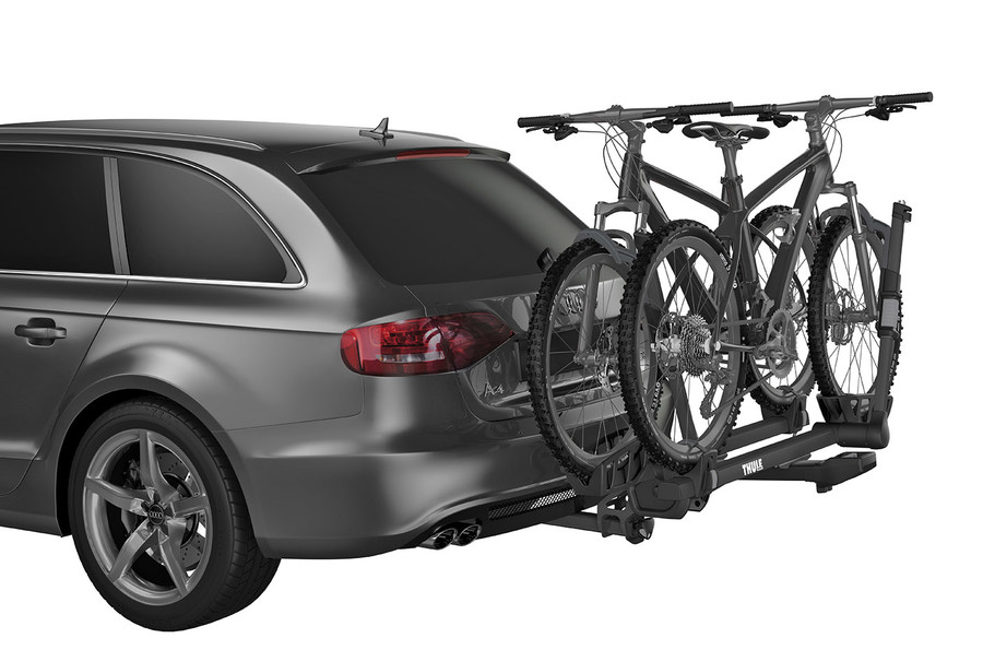 Thule Hitch Standing Platform Bike Rack installed on a SUV carrying two bikes