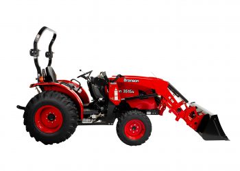 right side view of Branson 3515 Tractor with bucket lowered