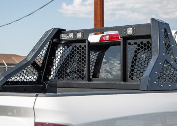 highway products savage open mesh headache mounted truck rack with lights
