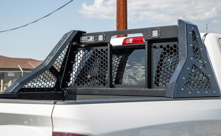 highway products savage open mesh headache mounted truck rack with lights