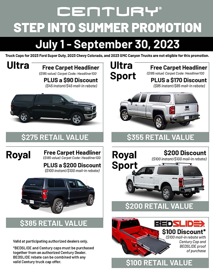 Century Truck Caps Special Offers for July 1, 2023 - September 30, 2023
