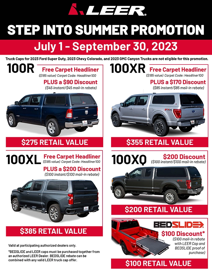 LEER Truck Caps and Tonneau Cover Special Offers for July 1, 2023 - September 30, 2023