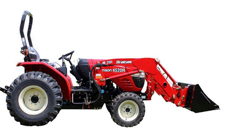 right side view of Branson 4520R Tractor with bucket lowered
