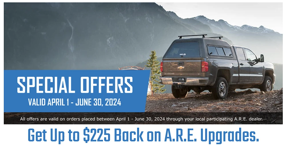 A.R.E. Truck Caps and Tonneau Cover Special Offer Banner for April 1, 2024 - June 30, 2024