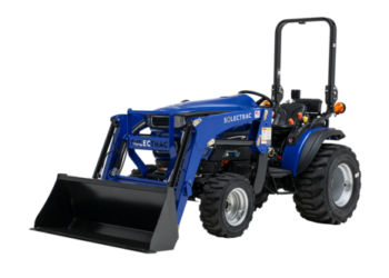 solectrac e25 compact electric tractor in blue