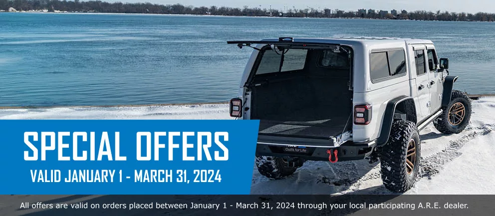 A.R.E. Truck Caps and Tonneau Cover Special Offers banner for January 1, 2024 - March 31, 2024